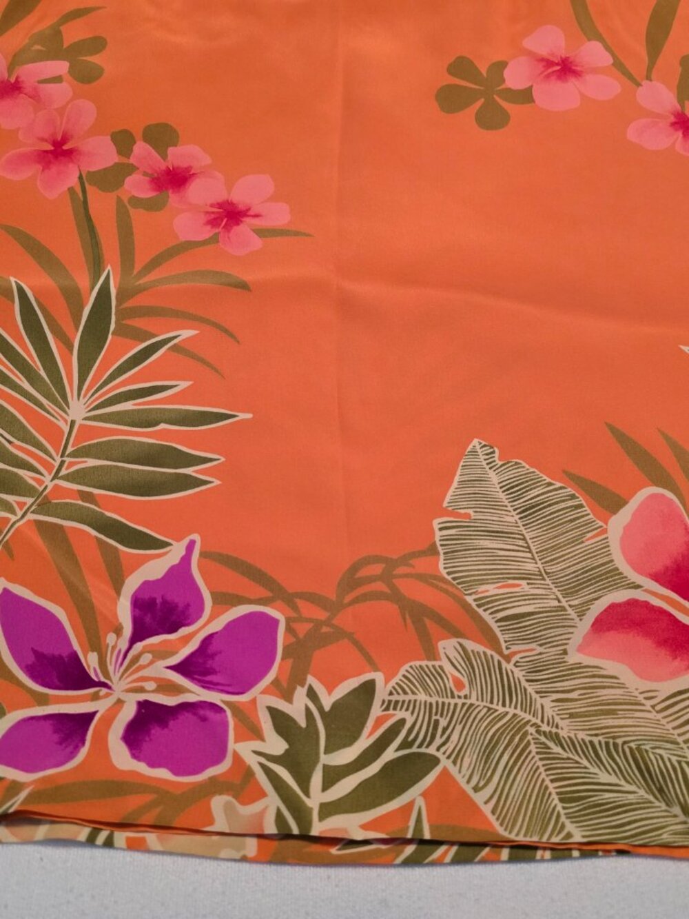 Tori Richard Honolulu 100% Silk Orange Midi Skirt Flowers Paradise Size 4 Lined - Picture 12 of 13
